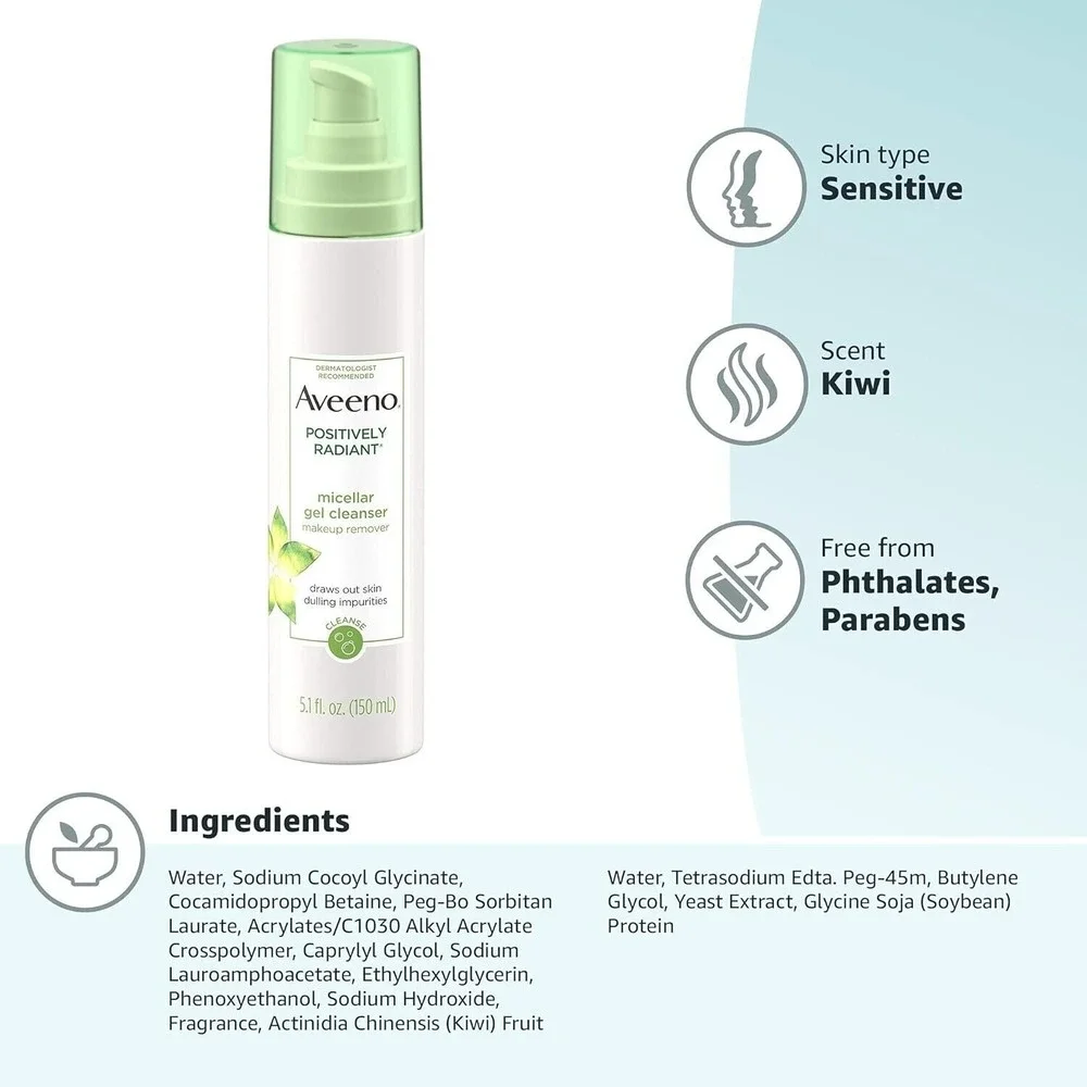 Aveeno Positively Radiant Hydrating Micellar Gel Facial Cleanser - 5.1oz